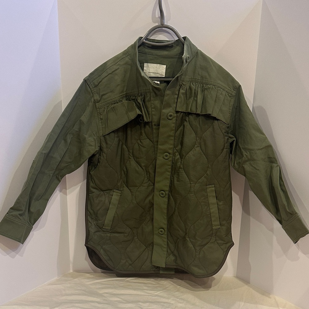 Anthropologie Sage Green Ruffle Quilted Jacket